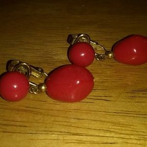 Crown Trifari Red Lucite Earrings